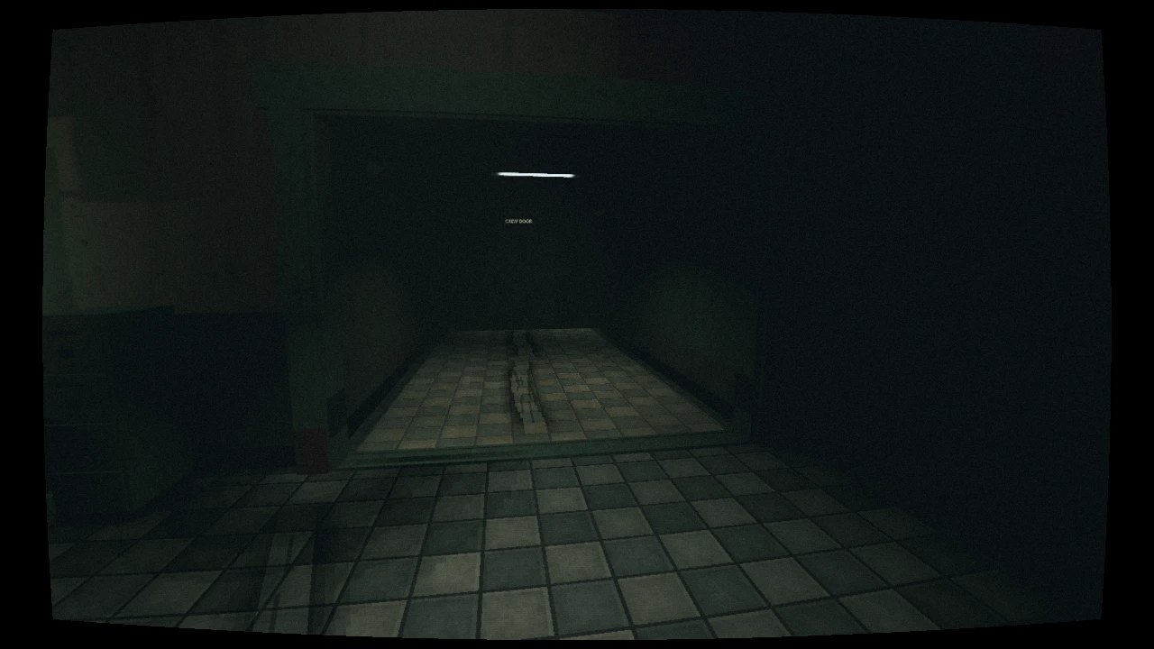 Monumental brutalist bunker hallway with emergency lighting and hide lockers