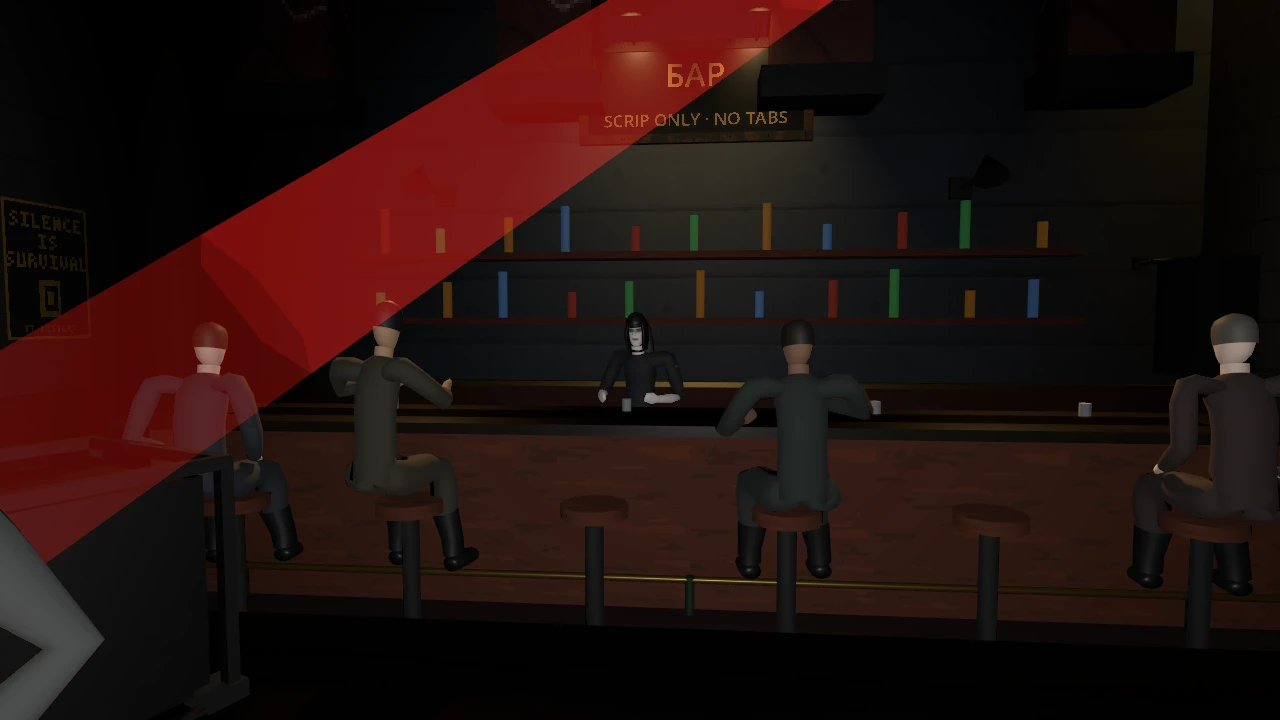 The Keeper standing behind the brass bar counter in the Social Club