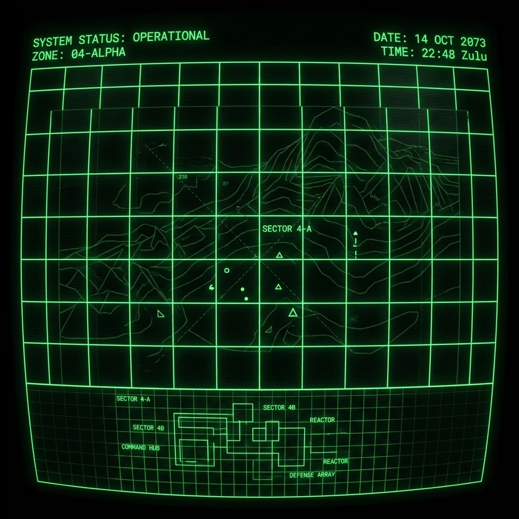 The live phosphor CRT radar display mapping the bunker sector